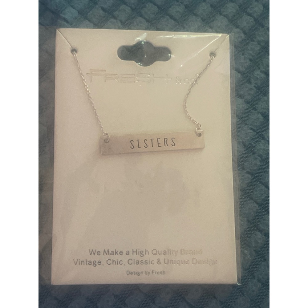 Fresh & Co Sisters Bar Necklace Silver Tone Engraved Minimalist N4122WS New